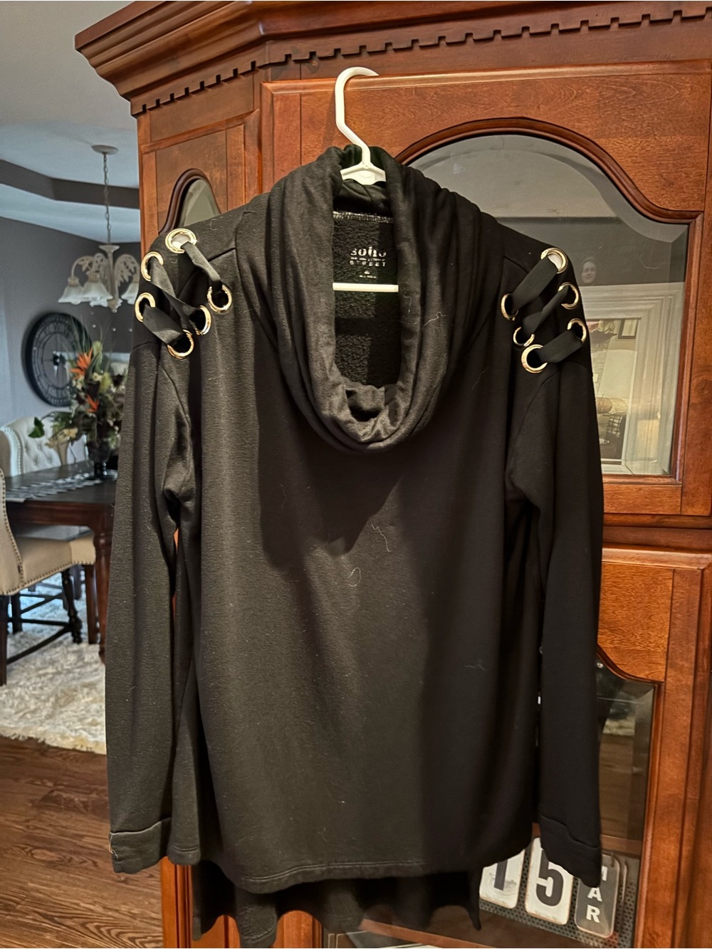 Black Cowl Neck Sweater with Metal Grommits - Picture 1 of 2